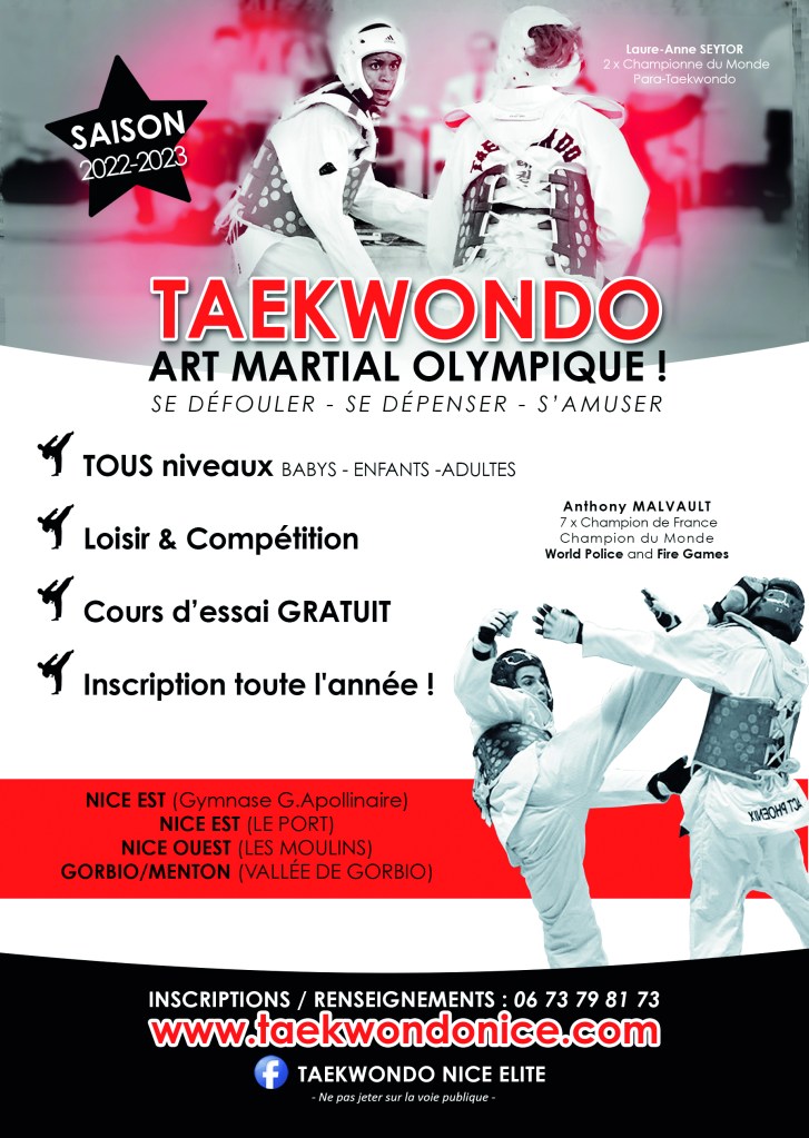 Rentrée sportive pour le club de Taekwondo Nice Elite. Saison 2022/2023
