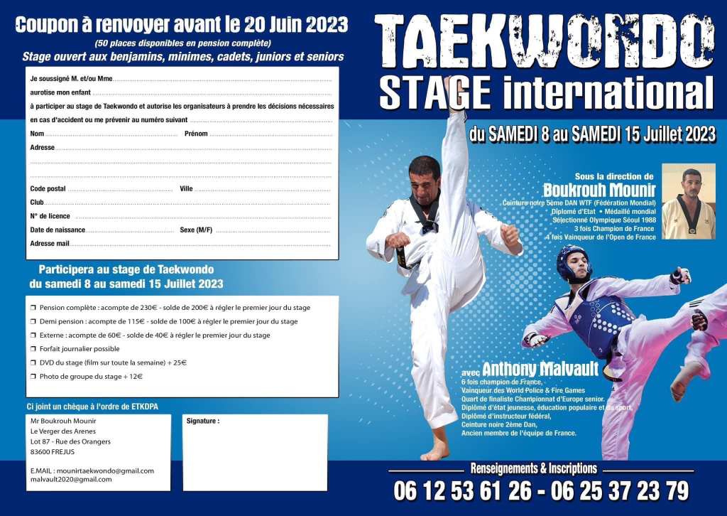 Taekwondo Stage d'été combat 2023